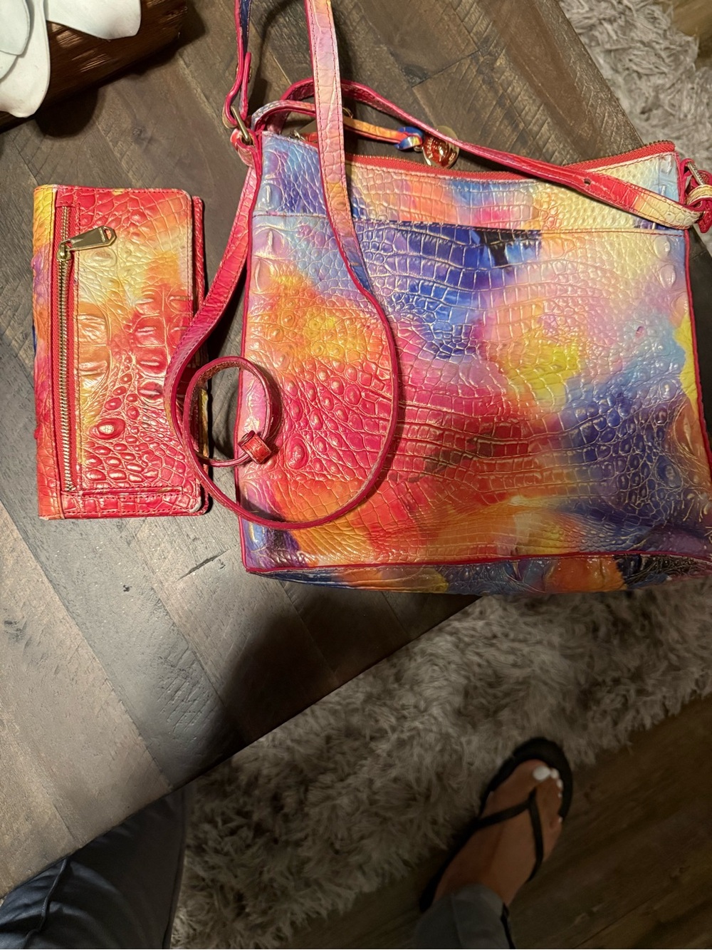 Brahmin Multicolor Croc-Embossed Crossbody in Pink, Purple, Yellow & Blue